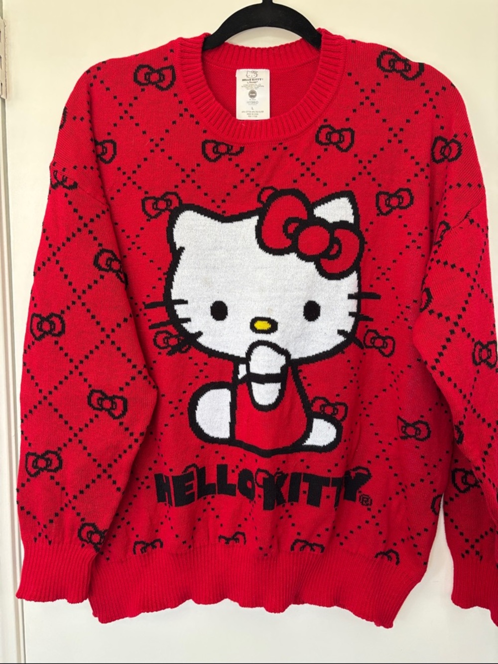Hello Kitty Red Crewneck Sweater with Graphic Bow